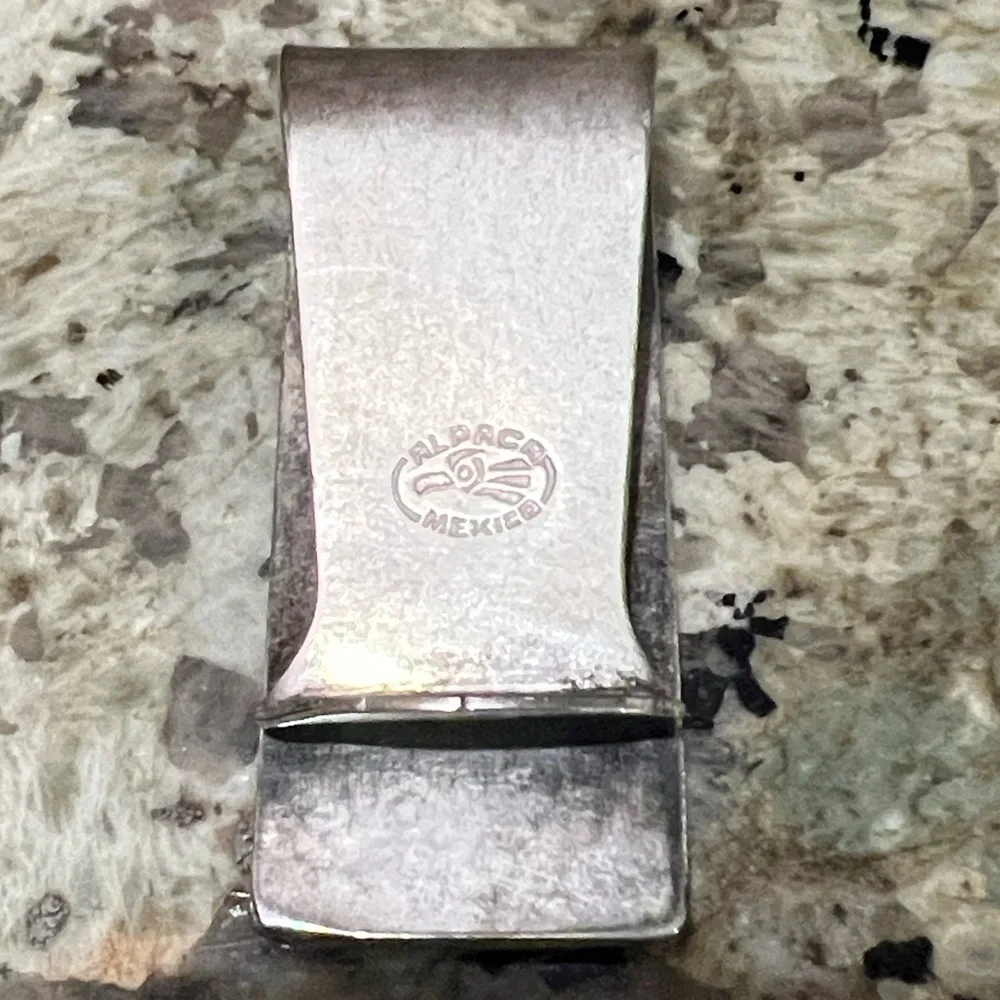 Vintage Alpaca Mexican Silver Money Clip with Genuine Turquoise Inlay